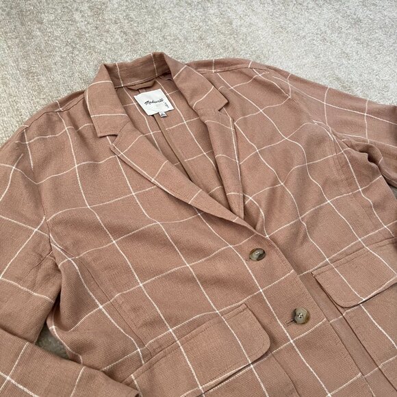 Madewell Linen Larsen Breezewoven Blazer Jacket in Windowpane XL - Picture 3 of 11